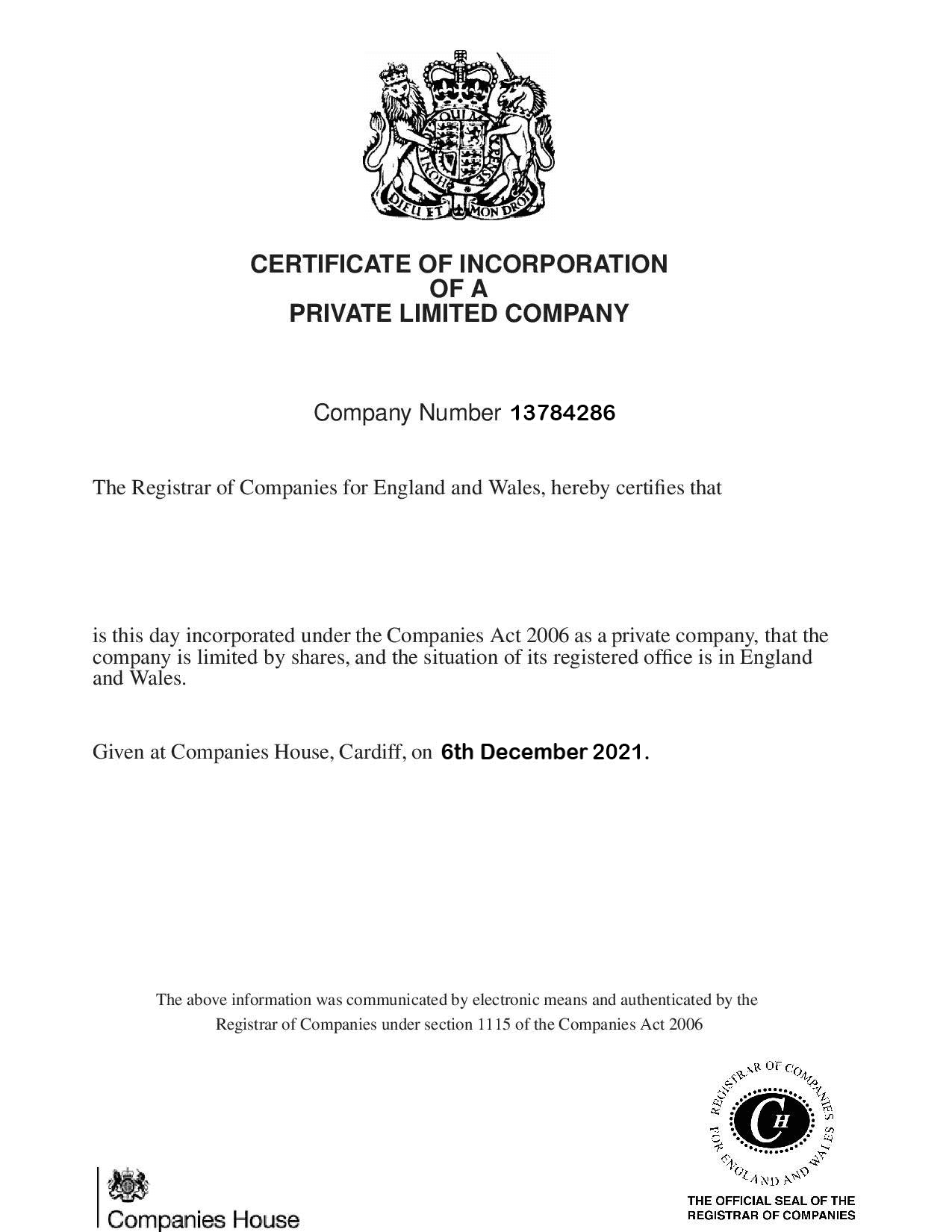 Company Certificate